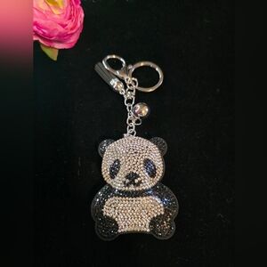 Sparkly Rhinestone Panda Bag Charm / Keychain with Tassel
